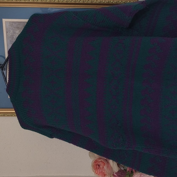 Vintage Chunky Know oversized Y2k Green and Purple Sweater Collegiate Preppy L - Picture 7 of 8